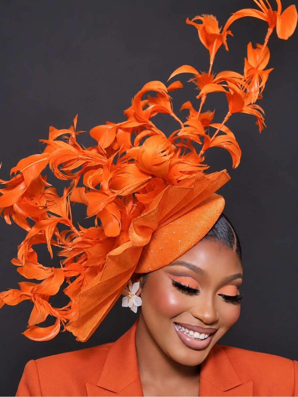 Statement Orange Feather Fascinator Hat for Women